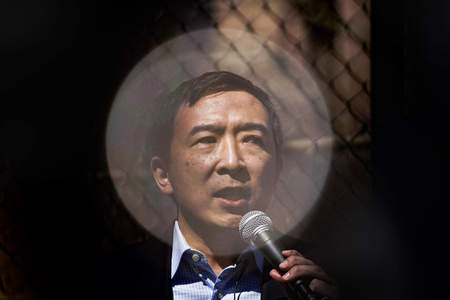 New York City mayoral candidate Andrew Yang speaks during a Stop the Hate rally at Columbus Park in New York, N.Y. on March 21, 2021. A series of demonstrations and vigils were held in New York City and across the U.S. in response to a series of shootings in Atlanta, Ga. that killed eight people, including six Asian women.