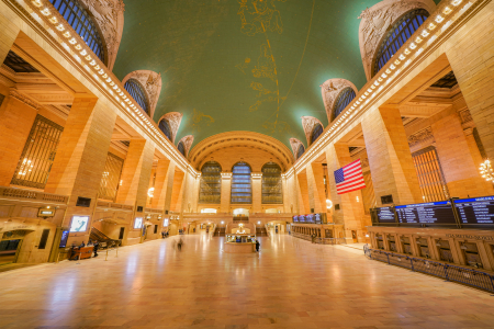 The golden Grand Central Terminal, normally visited by 750,000 people every day, lied nearly empty just after 8 p.m. on Mar. 26, 2020.