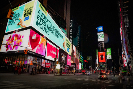 The Centers for Disease Control and Prevention used a large billboard in Times Square to project public service announcements, but there weren't many people there to read them.
