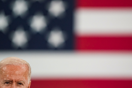 President Joe Biden speaks about American manufacturing during a visit to the Mack Trucks Lehigh Valley Operations facility in Macungie, Pa. on July 28, 2021.