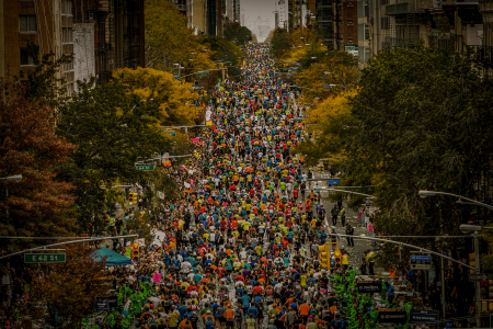 Runners fill First Avenue in Manhattan during the 45th New York City Marathon in New York, N.Y. on Nov. 1, 2015.
