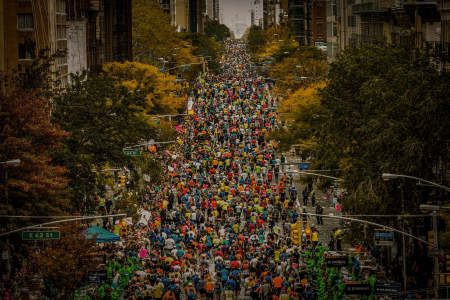 Runners fill First Avenue in Manhattan during the 45th New York City Marathon in New York, N.Y. on Nov. 1, 2015.