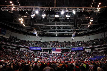 President Donald Trump speaks during a campaign rally in Manchester, N.H. on Feb. 10, 2020.